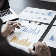 Person examining statistical report